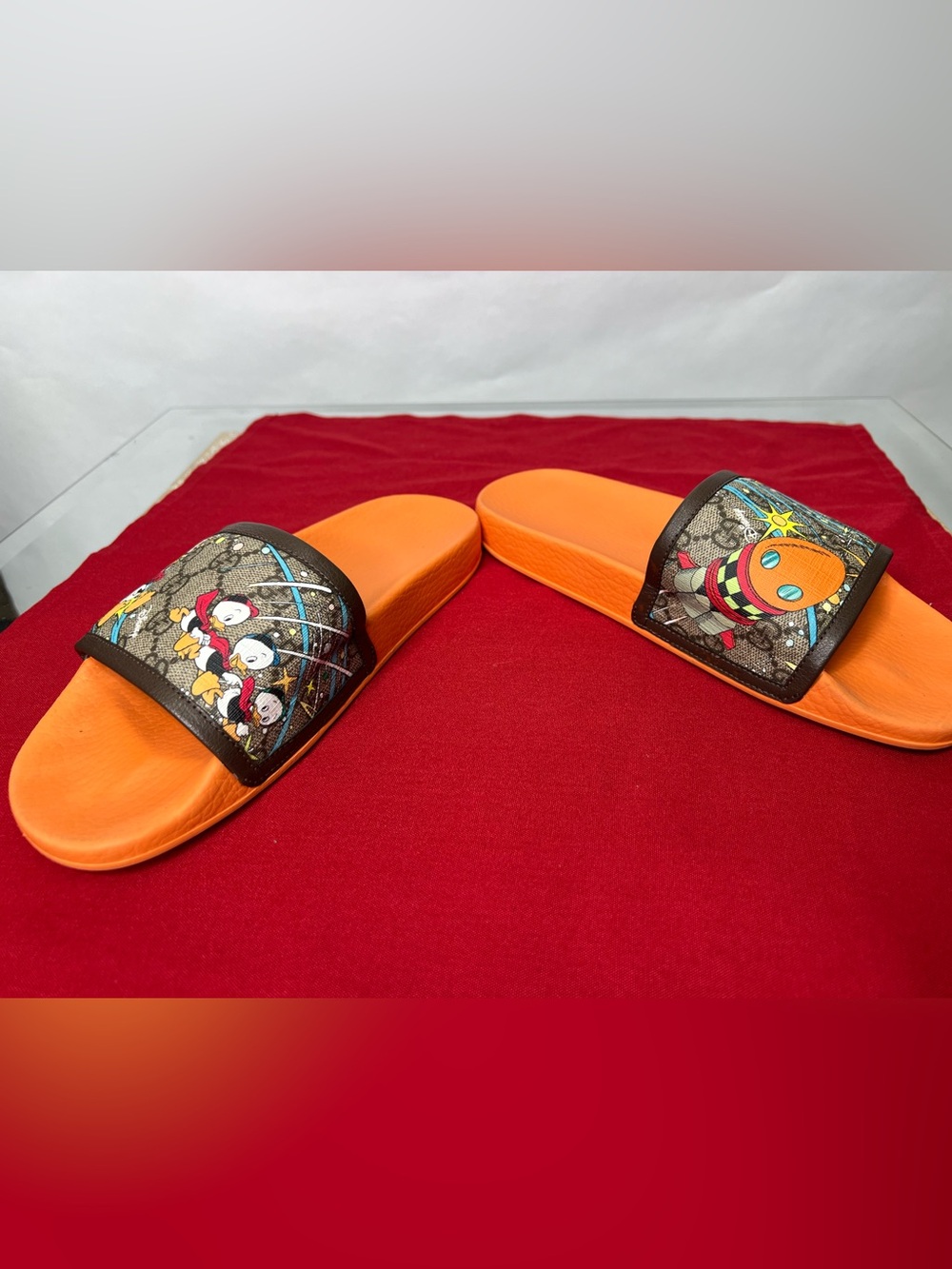 Gucci Huey Duey Louie Orange Slide Sandals GG Monogram Print - Picture 4 of 6